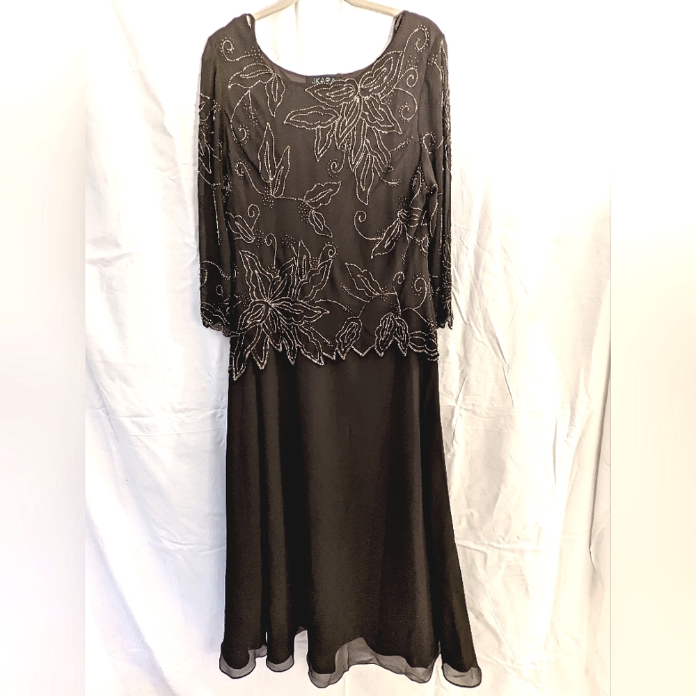 J Kara New York Beaded Evening Gown Brown Size 16 Wedding Guest Formal Dress